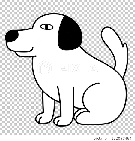 A dog sitting well-behaved on its side 132057464