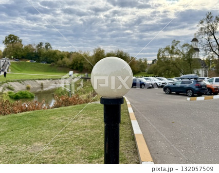 one city lamp on the background of the city 132057509