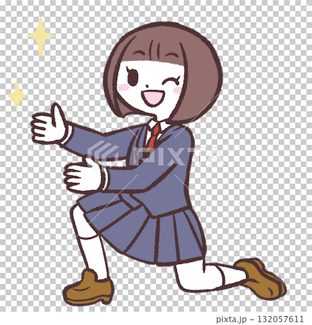 Illustration of a female student praising 132057611