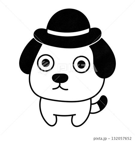 正面をじっと見つめる帽子をかぶった犬 132057652