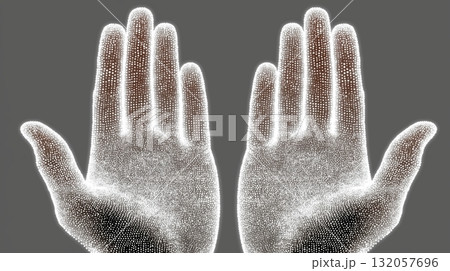 Abstract representation of human hands with dotted pattern on gray background 132057696