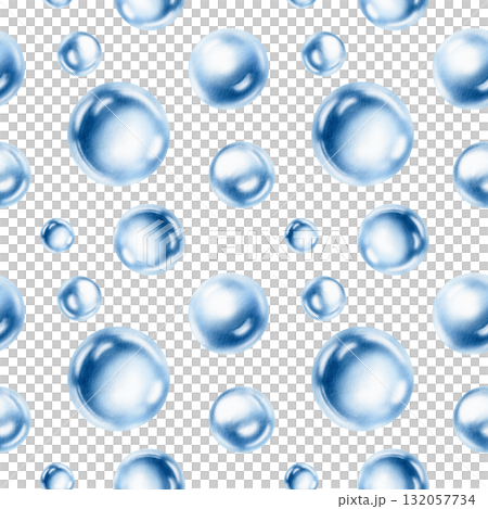 Seamless pattern of delicate air bubbles float in a serene aquatic dance,captured in soft blue watercolor monochrome.For ocean-inspired projects.Hand drawn illustration for aquatic template 132057734