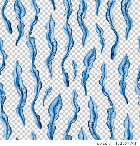 Stylized laminaria kelp sways in a serene blue underwater wild world in seamless pattern.Simple watercolor textures in monochrome create a peaceful marine ambiance,for oceanic designs,themed parties Stylized laminaria kelp sways in a serene blue underwater wild world in seamless pattern.Simple watercolor textures in monochrome create a peaceful marine ambiance,for oceanic designs,themed parties 132057741