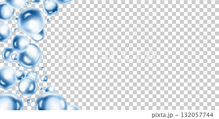 Delicate air bubbles float in cemicircular frame,captured in soft blue watercolor monochrome.For ethereal designs and ocean-inspired projects.Hand drawn illustration for aquatic arrangements 132057744