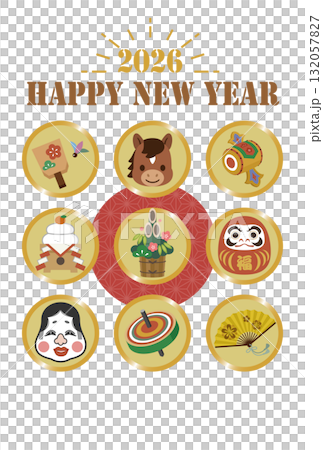 [2026年新年快樂] 西式馬年新年賀卡_9個幸運圖標 132057827