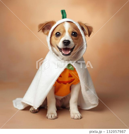 ハロウィンの仮装をした犬 132057987
