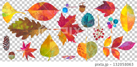 A set of natural illustrations of autumn leaves in the forest. Autumn leaves and nuts. Painting texture illustrations A set of natural illustrations of autumn leaves in the forest. Autumn leaves and nuts. Painting texture illustrations 132058063