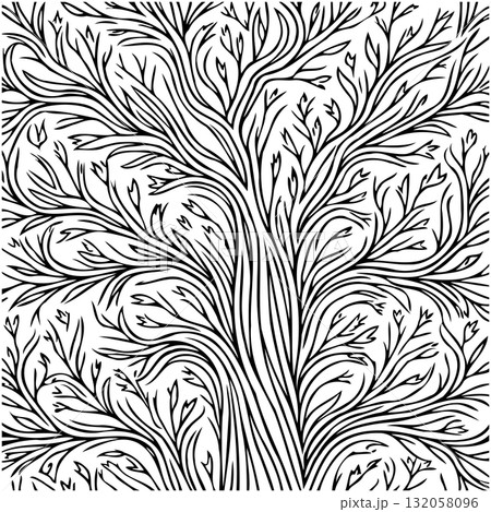 Elegant Tree Illustration: Black and White Linear Design for Backgrounds and Arts 132058096