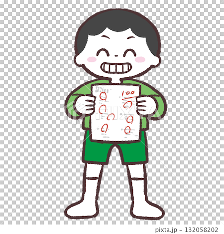 一個男孩在考試中取得滿分的插圖 132058202