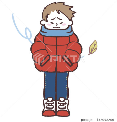 木枯らしの中寒がる男性のイラスト 木枯らしの中寒がる男性のイラスト 132058206