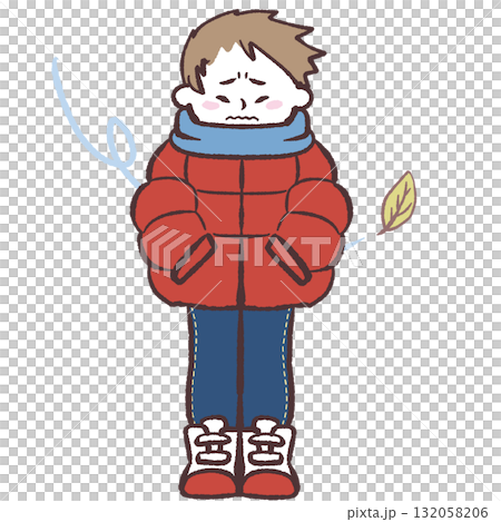 木枯らしの中寒がる男性のイラスト 木枯らしの中寒がる男性のイラスト 132058206