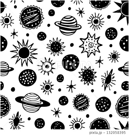 Doodle Space Cosmos Seamless Pattern with Planets Stars and Celestial Bodies Doodle Space Cosmos Seamless Pattern with Planets Stars and Celestial Bodies 132058395