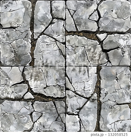 Flat stone tiles, grey rock texture, seamless game art, cracks, glazed surface. Bold design enhances fantasy appeal. 132058525