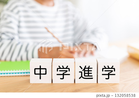 中学進学のブロックと勉強をする小学生の男の子 中学進学のブロックと勉強をする小学生の男の子 132058538
