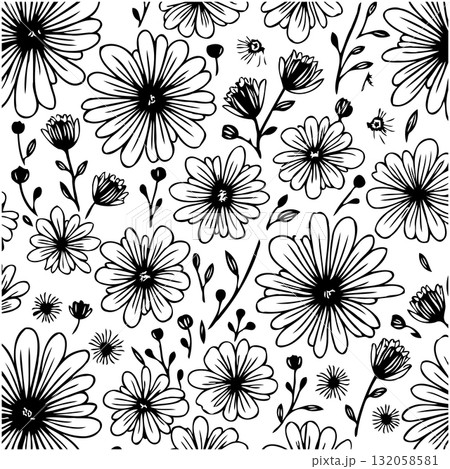 Elegant floral pattern with detailed outlines perfect for creative projects 132058581