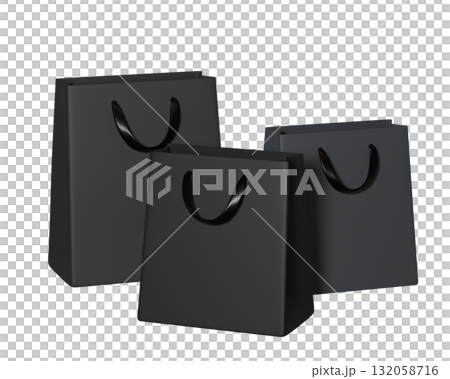 3D Black Shopping Bags. Assortment of Shopping Bags for Black Friday. 3d render 3D Black Shopping Bags. Assortment of Shopping Bags for Black Friday. 3d render 132058716