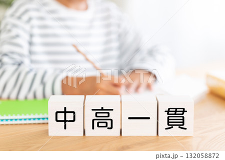 中高一貫のブロックと勉強をする小学生の男の子 中高一貫のブロックと勉強をする小学生の男の子 132058872