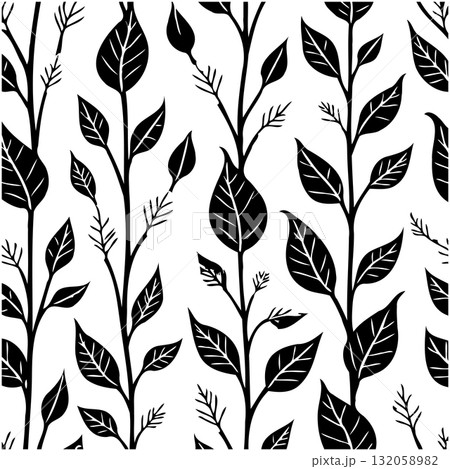 Elegant Black and White Botanical Pattern: A Seamless Design for Various Applications 132058982