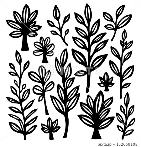 Elegant botanical vector illustration showcasing a diverse collection of foliage Elegant botanical vector illustration showcasing a diverse collection of foliage 132059108