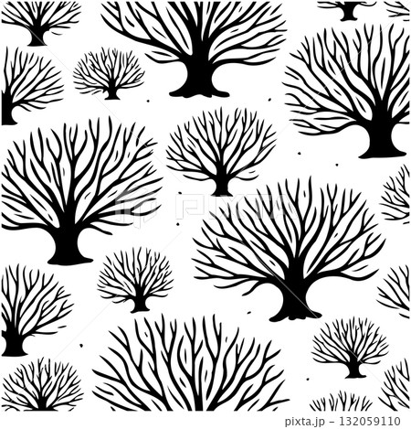 Seamless black and white pattern with bare trees silhouettes illustration Seamless black and white pattern with bare trees silhouettes illustration 132059110