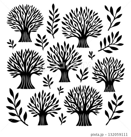Elegant Tree Silhouettes Collection for Nature-Inspired Designs and Creative Projects 132059111