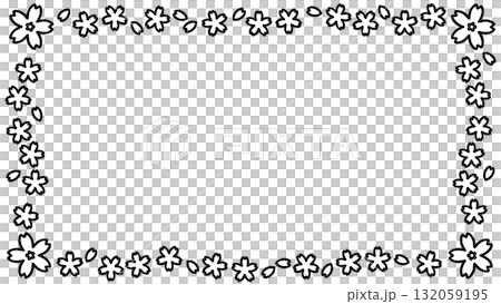 Cherry blossom hand-drawn black and white frame 132059195