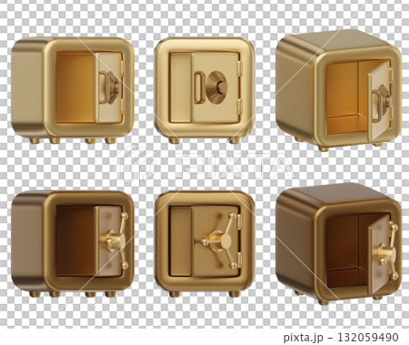 cartoon style open gold safe box 3D graphic 132059490