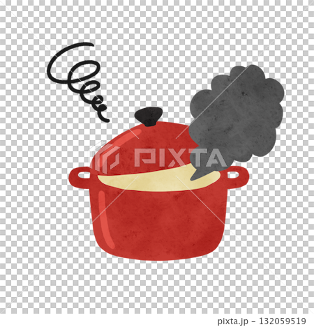 紅鍋黑煙水彩手繪插畫 132059519