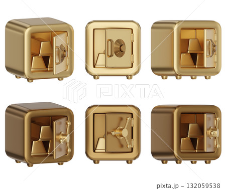 cartoon style open gold safe box in gold 3D graphic 132059538