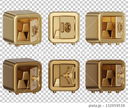 cartoon style open gold safe box in gold 3D graphic 132059538