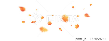 Autumn leaf flying wave background. October foliage frame. Thanksgiving day card. Fall maple composition. Oak leaves decor september poster. Orange plant. Harvest party invitation.Vector illustration 132059767