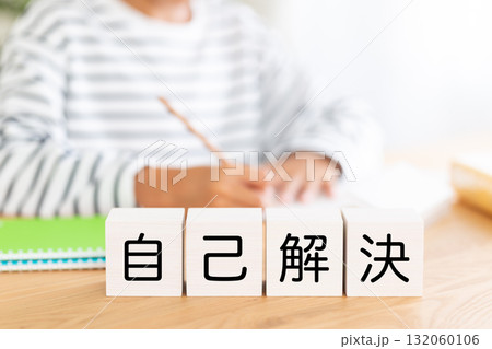 自己解決のブロックと勉強をする小学生の男の子 132060106