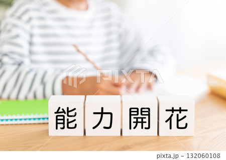 能力開花のブロックと勉強をする小学生の男の子 132060108