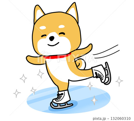 白いスケート靴を履いて氷の上を上手に滑るしばいぬ 白いスケート靴を履いて氷の上を上手に滑るしばいぬ 132060310