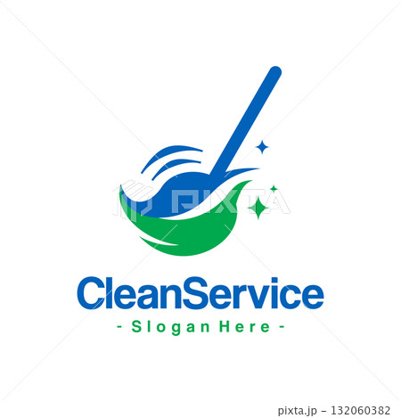 Abstract Eco-Broom Logo Design Template. Vector illustration of a cleaning service technology symbol. Abstract Eco-Broom Logo Design Template. Vector illustration of a cleaning service technology symbol. 132060382