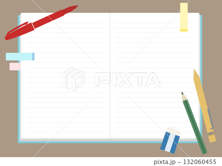 フラットイラスト：ノートと筆記用具 132060455