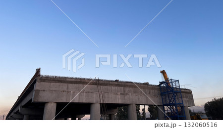Concrete Bridge Construction Site at Dusk 132060516