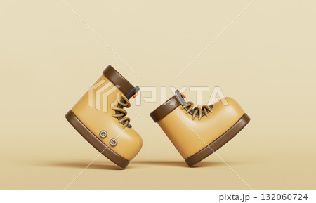 Pair of Brown Hiking Boots. 3D Rendering. Pair of Brown Hiking Boots. 3D Rendering. 132060724