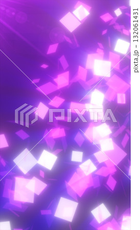 Abstract glowing pink and purple squares floating on luminous background, symbolizing digital energy and motion 132061431