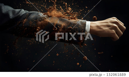 泥汚れをはじくスーツの袖 泥汚れをはじくスーツの袖 132061889