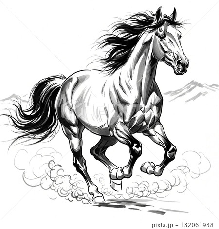 墨絵のような馬のシルエット 132061938