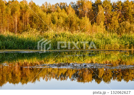 Tranquil River Reflections of Autumn Trees 132062627