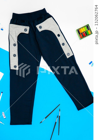 Blank training jogger pants color grey front view on white background Blank training jogger pants color grey front view on white background 132062764