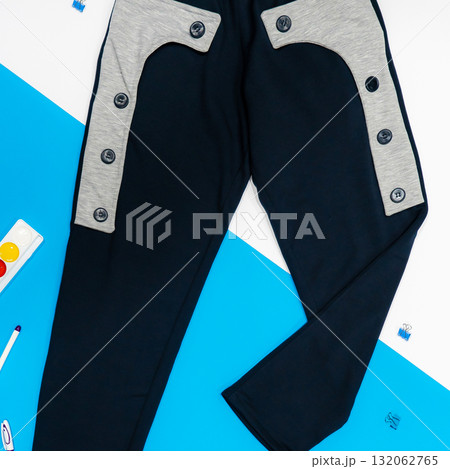 Blank training jogger pants color grey front view on white background Blank training jogger pants color grey front view on white background 132062765