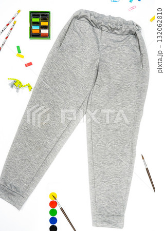 Blank training jogger pants color grey front view on white background 132062810