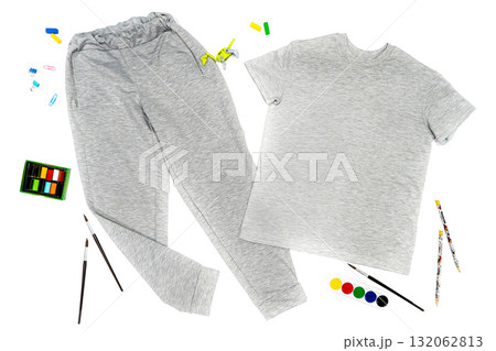 Blank male and female round neck raglan t-shirt and sweatpants in front, back views. Clothing templates. Fashion set. Casual, sport style. Active wear. illustration. Isolated on white. Blank male and female round neck raglan t-shirt and sweatpants in front, back views. Clothing templates. Fashion set. Casual, sport style. Active wear. illustration. Isolated on white. 132062813