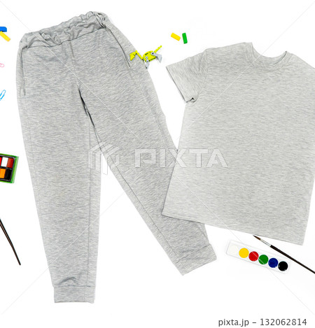 Blank male and female round neck raglan t-shirt and sweatpants in front, back views. Clothing templates. Fashion set. Casual, sport style. Active wear. illustration. Isolated on white. Blank male and female round neck raglan t-shirt and sweatpants in front, back views. Clothing templates. Fashion set. Casual, sport style. Active wear. illustration. Isolated on white. 132062814