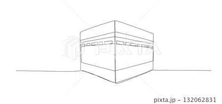 Mecca one continuous line illustration. Hand drawn vector sketch isolated on white background. Hajj design Mecca one continuous line illustration. Hand drawn vector sketch isolated on white background. Hajj design 132062831