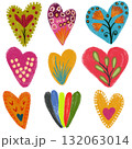 Set of Hearts . Whimsical collection. love Shapes for your design. Textured Valentine's Day signs. Hand Drawn illustration. 132063014