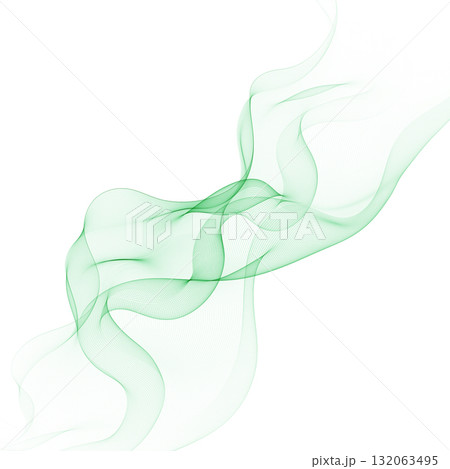 Vertical green abstract smoke wave rising on a white background. Eps 10 132063495